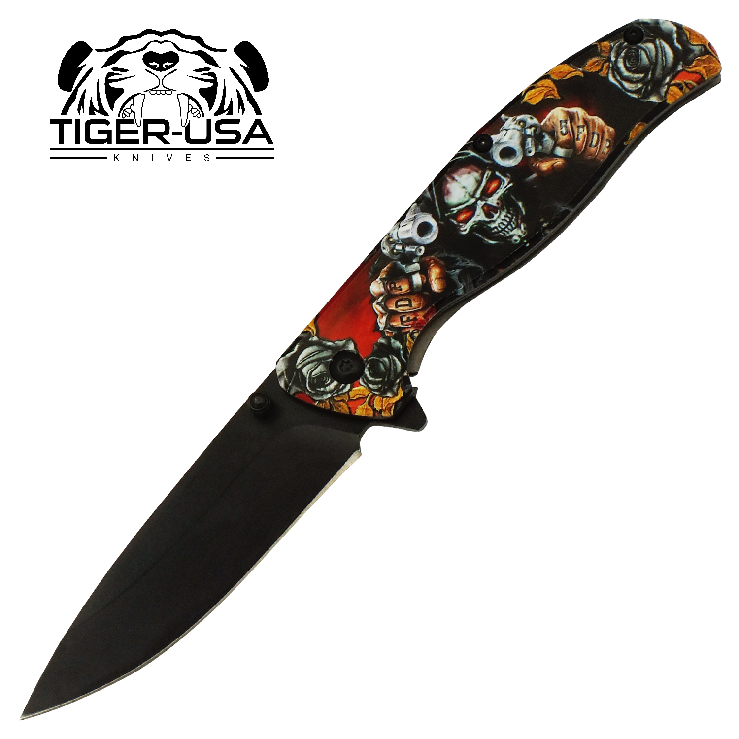 Reapers Revenge Spring Assisted Black Blade Folding Knife